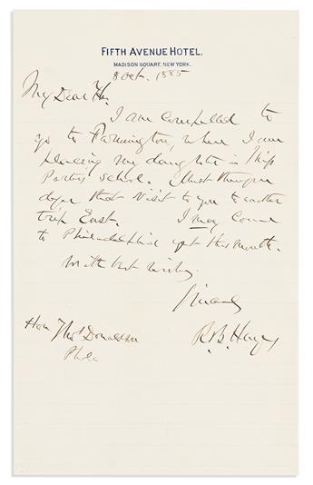 (PRESIDENTS.) Group of 4 letters, each Signed by a U.S. President, to various recipients: Rutherford B. Hayes * Grover Cleveland * Will